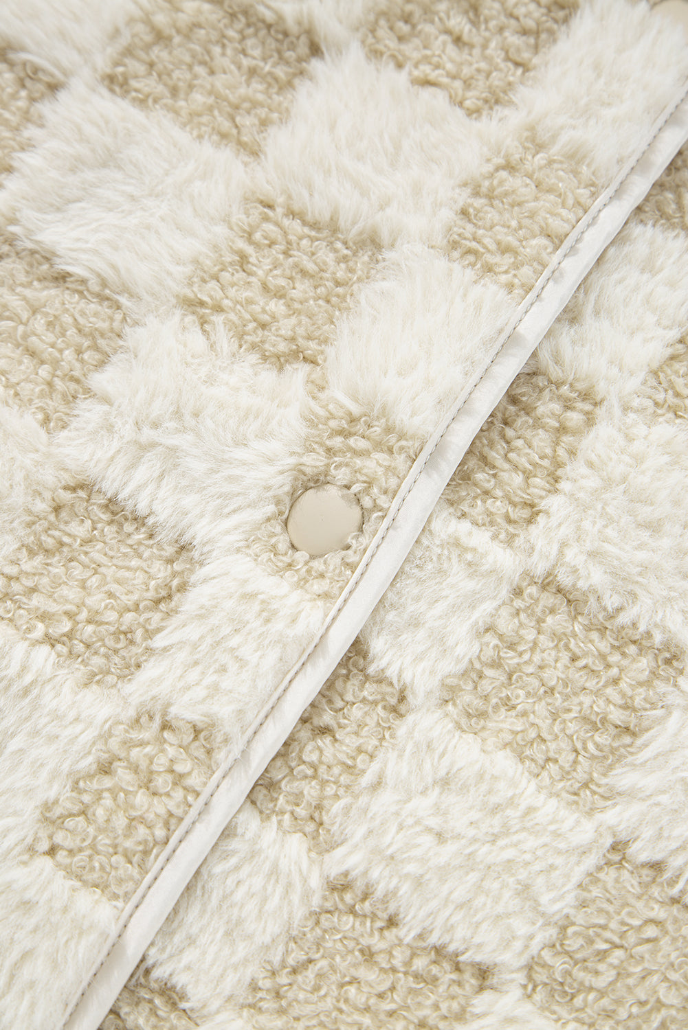 Khaki Sherpa Checkerboard Snap Button Vest Jacket