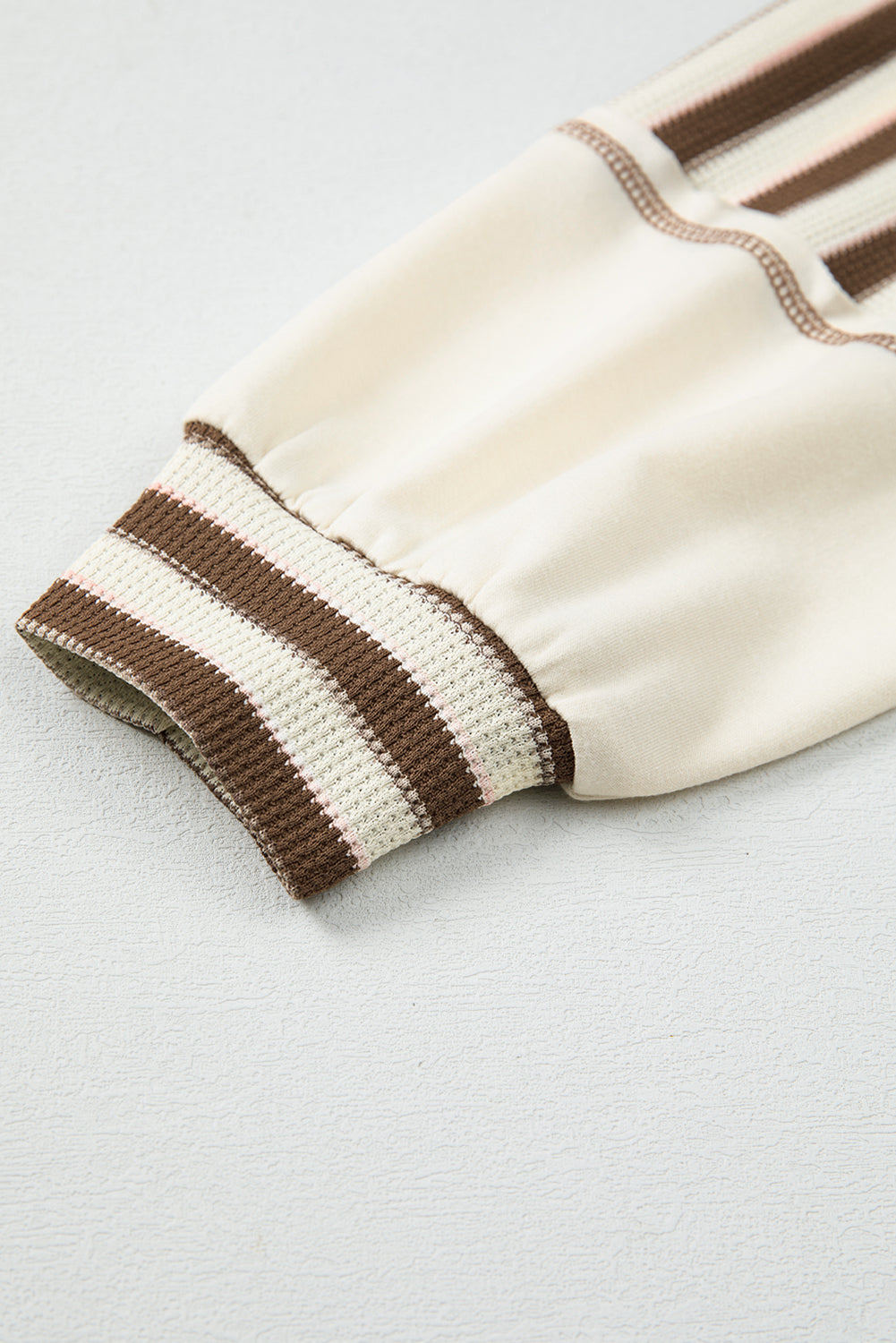 Khaki Striped Patchwork Oversized Pullover Top