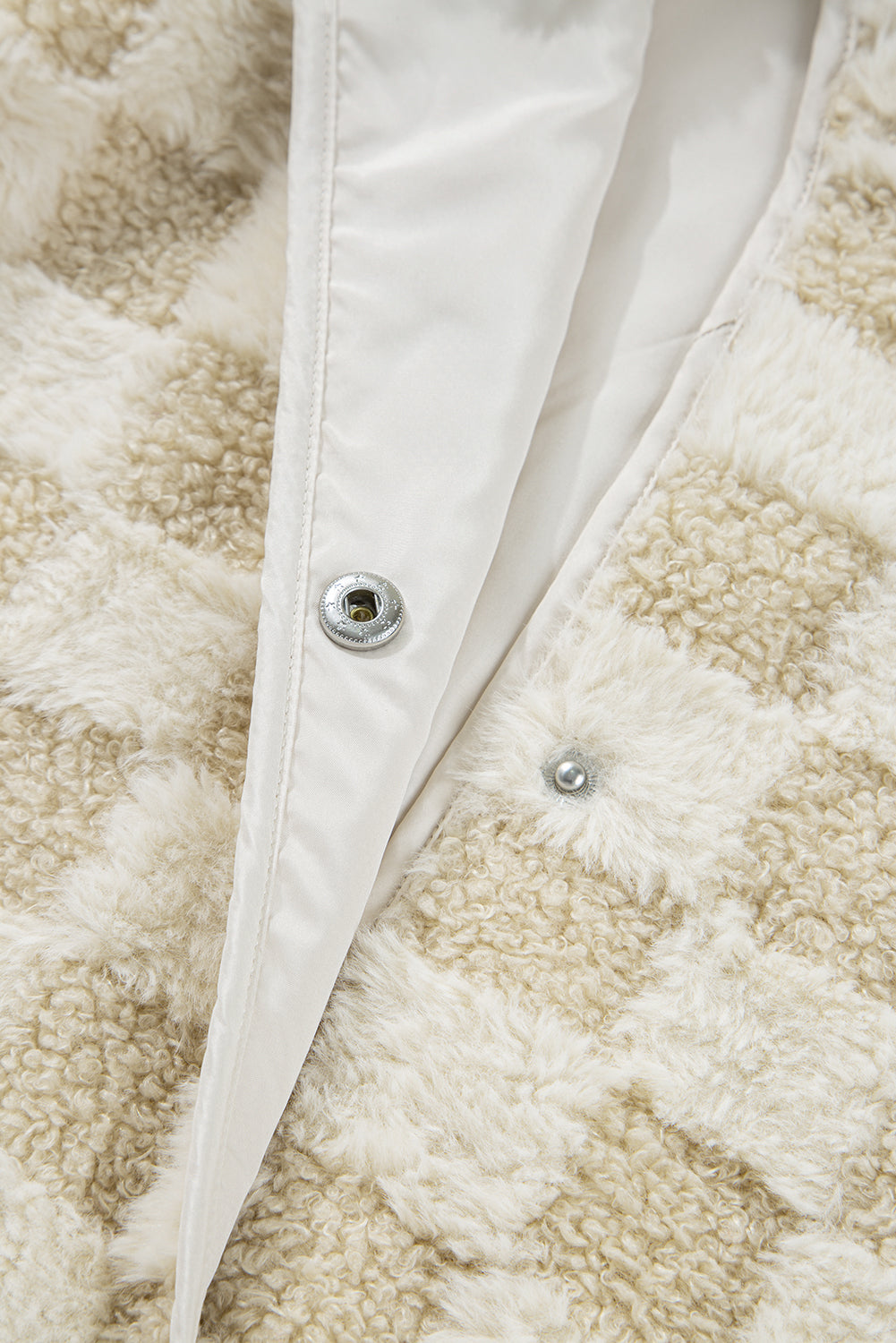 Khaki Sherpa Checkerboard Snap Button Vest Jacket