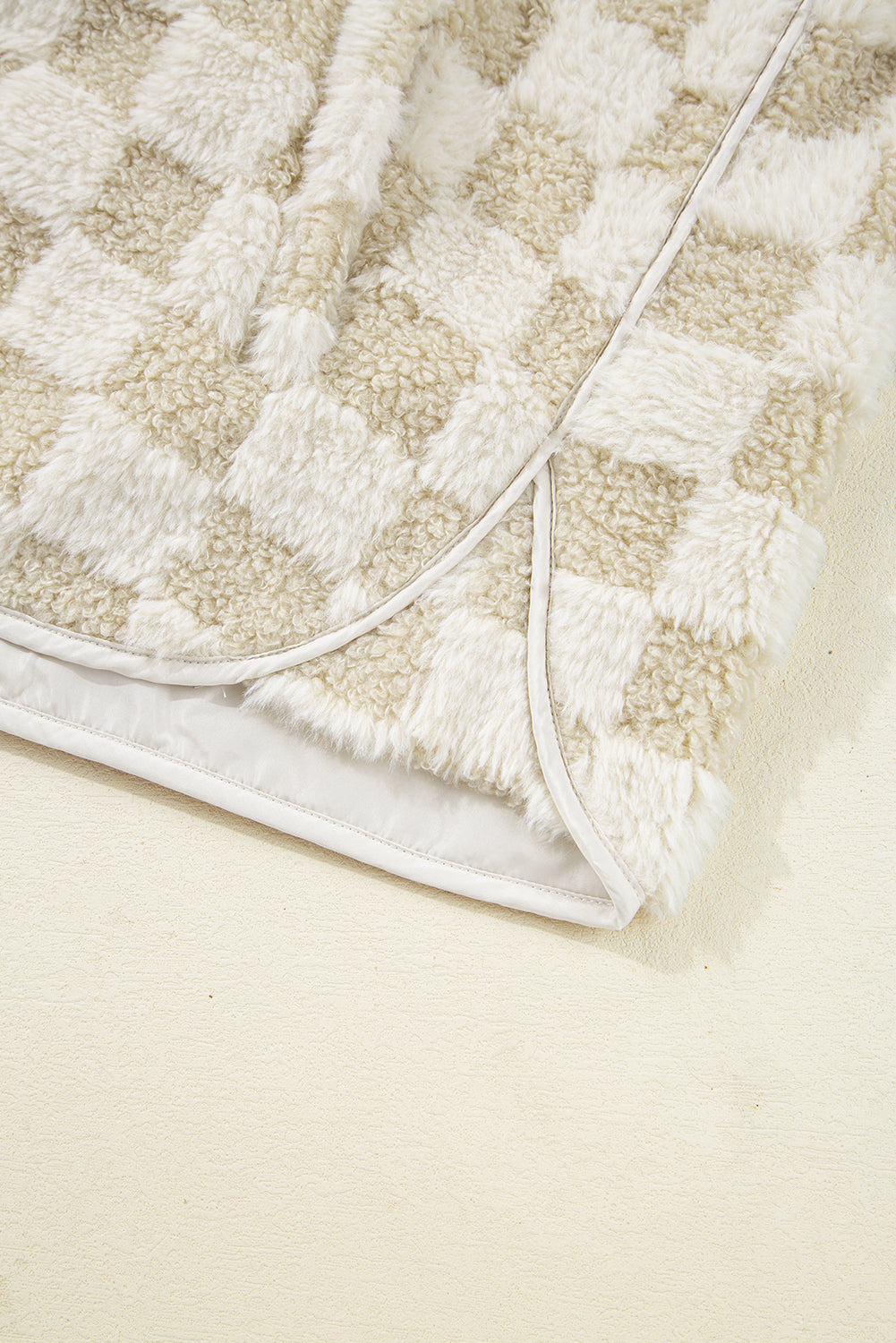 Khaki Sherpa Checkerboard Snap Button Vest Jacket