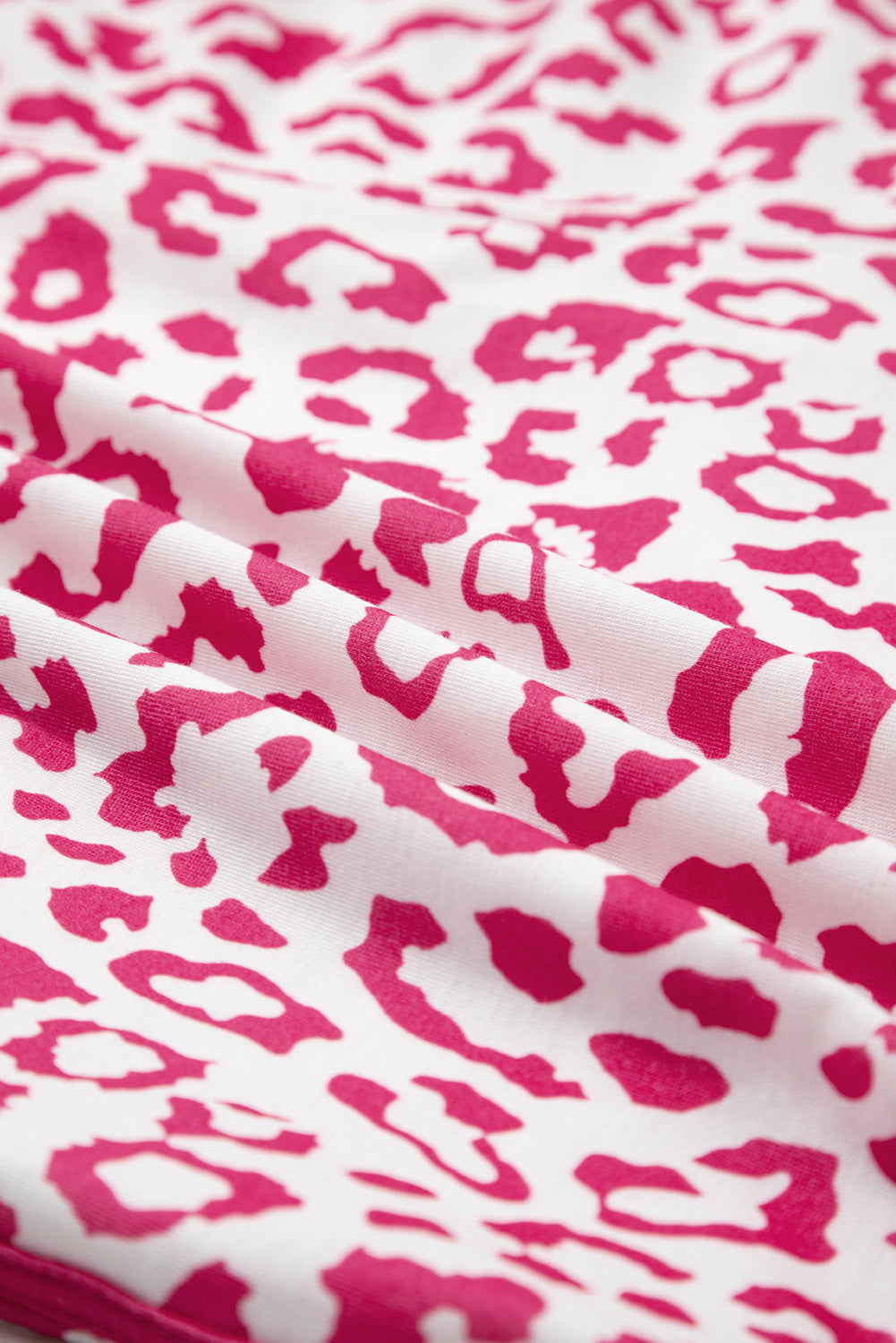 Pink Leopard Elastic Waist Lace up Contrast Trim Casual Shorts